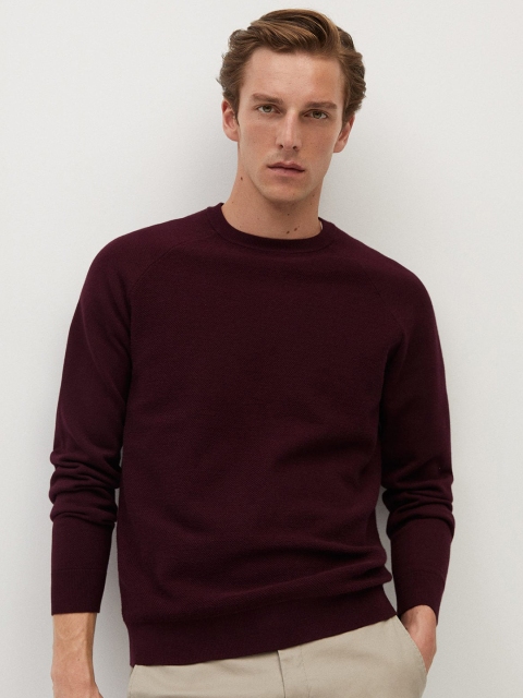 

MANGO MAN Burgundy Solid Sweater