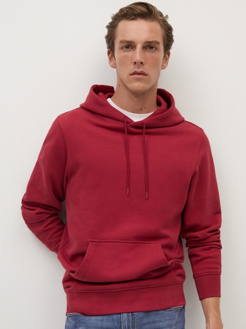 

MANGO MAN Red Solid Hooded Sweatshirt