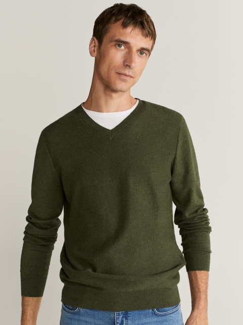 

MANGO MAN Olive Green Sustainable Solid Sweater