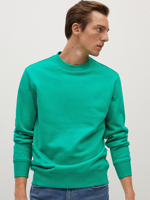

MANGO MAN Green Solid Sweatshirt