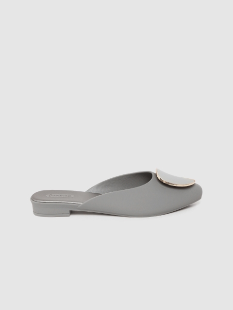 

DressBerry Women Grey Solid Mules with Metallic Detail