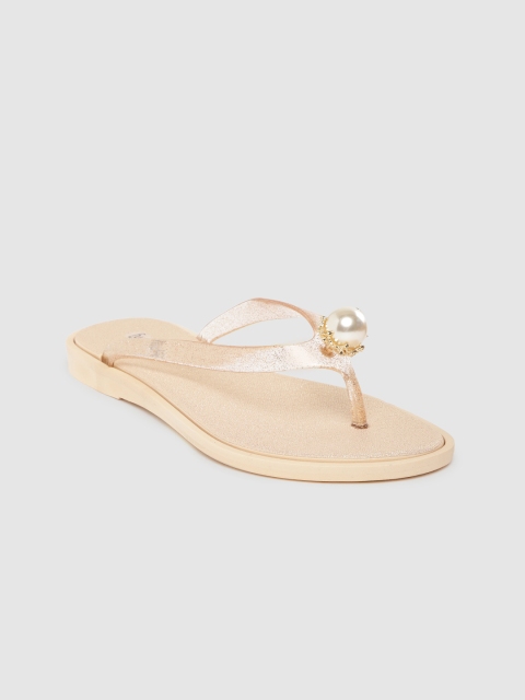 

DressBerry Women Gold-Toned Embellished Open Toe Flats with Beaded Detail