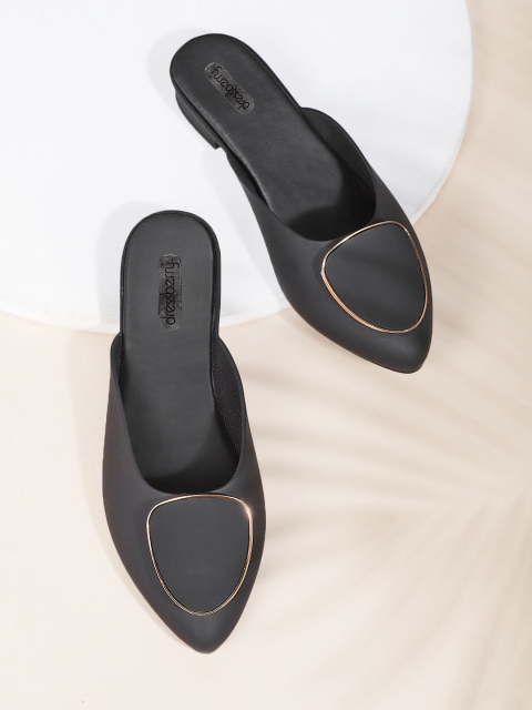 

DressBerry Women Black Solid Mules with Metallic Detail