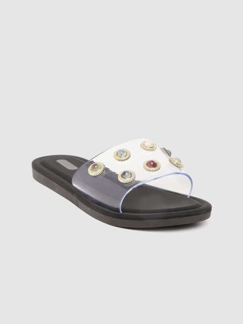 

DressBerry Women Transparent & Gold-Toned Embellished Open Toe Flats