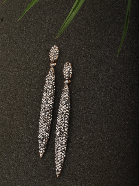 

Carlton London Charcoal Grey Gold-Plated Stone-Studded Contemporary Drop Earrings