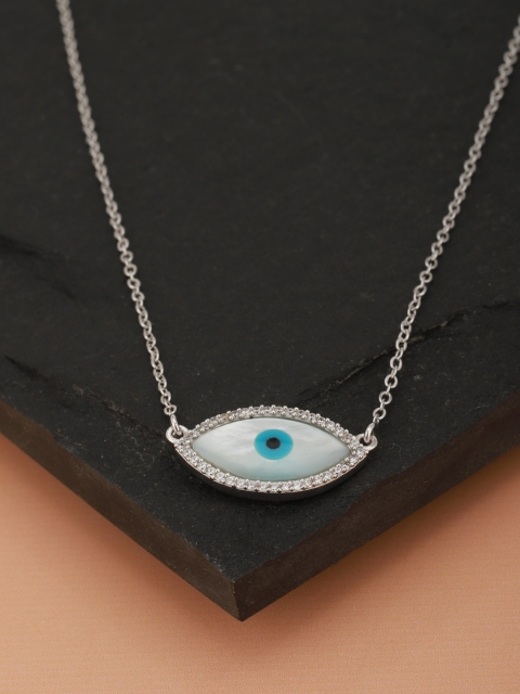 

Carlton London Silver-Toned & Blue Rhodium Plated CZ-Studded Necklace