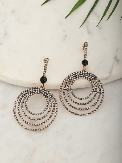 

Carlton London Charcoal Grey Gold-Plated Stone-Studded Circular Drop Earrings