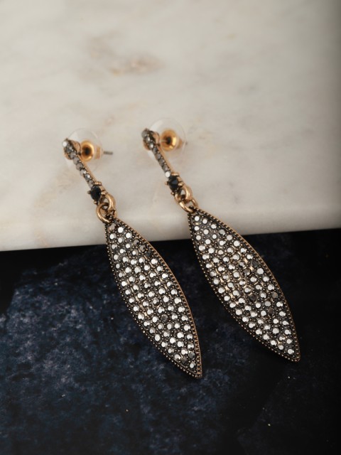 

Carlton London Charcoal Grey Gold-Plated Leaf Shaped Drop Earrings