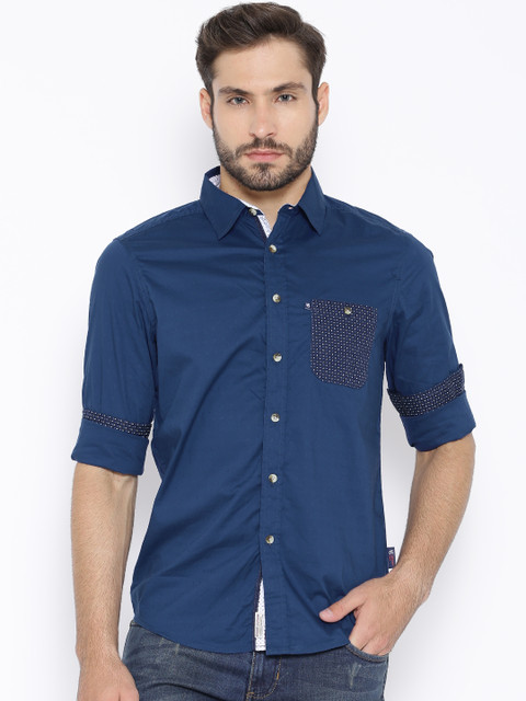 

American Swan Blue Dobby Smart Fit Casual Shirt