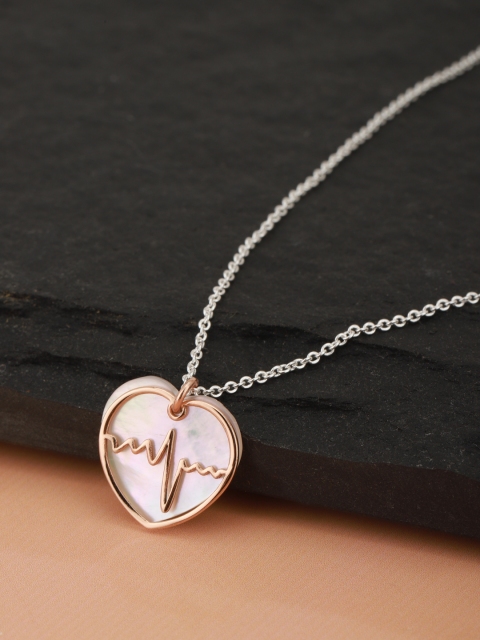 

Carlton London Women Silver-Toned Rose Gold-Plated Iridescent Effect Heart Shaped Necklace