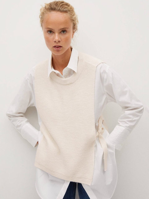 

MANGO Women Off White Solid Pullover