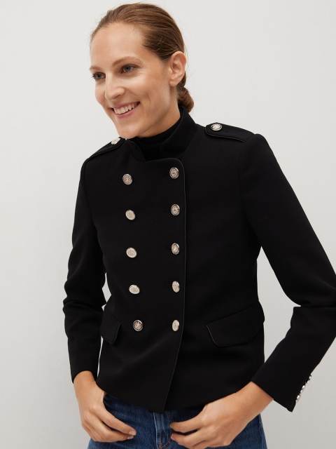 

MANGO Women Black Solid Double Breasted Tailored Jacket