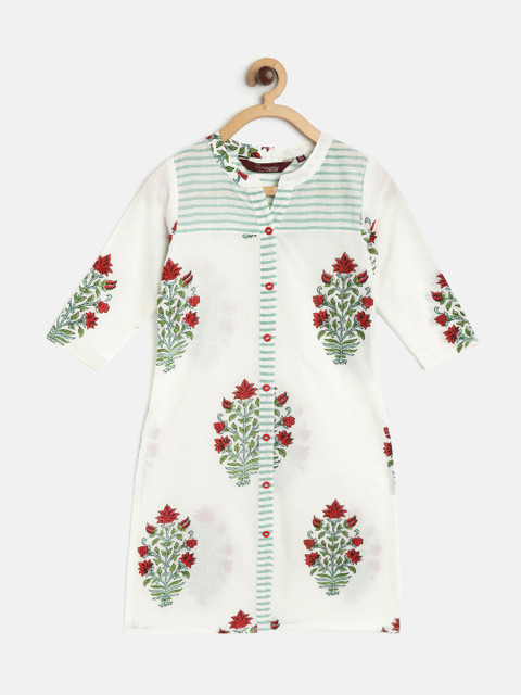 

Sangria Girls White & Green Floral Print Straight Kurta
