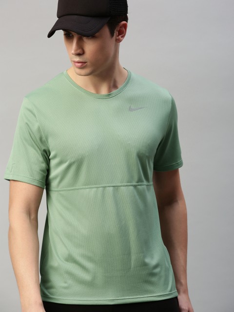 

Nike Men Green Self Design dri-FIT Round Neck Running T-shirt