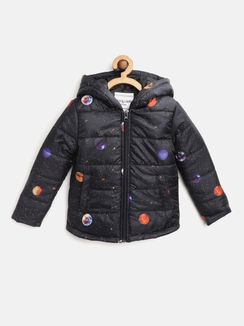 

Miss & Chief Boys Black & Blue Graphic Print Hooded Padded Jacket