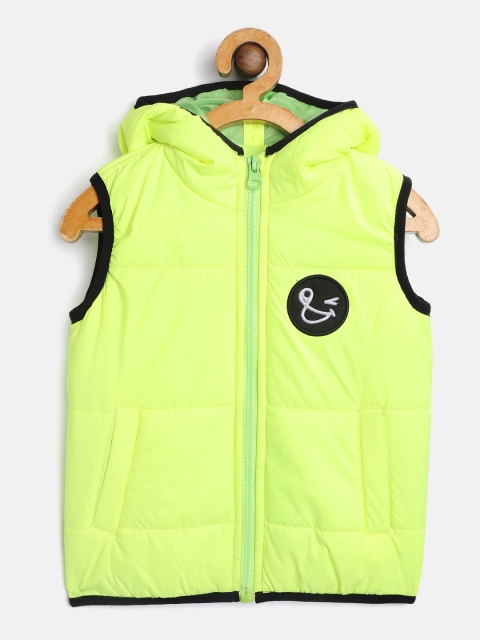 

Miss & Chief Boys Fluorescent Green Solid Hooded Padded Jacket