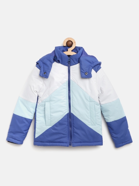 

Miss & Chief Boys Blue & White Colourblocked Padded Jacket with Detachable Hood