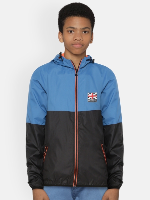 

Provogue Boys Black & Blue Colourblocked Hooded Sporty Jacket