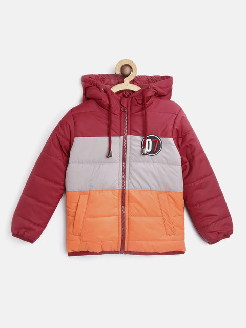 

Miss & Chief Boys Maroon & Grey Colourblocked Hooded Padded Jacket