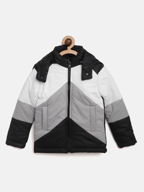 

Miss & Chief Boys White & Grey Colourblocked Padded Jacket with Detachable Hood