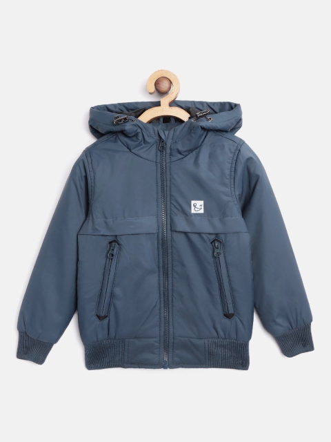 

Miss & Chief Boys Navy Solid Hooded Bomber Jacket, Navy blue