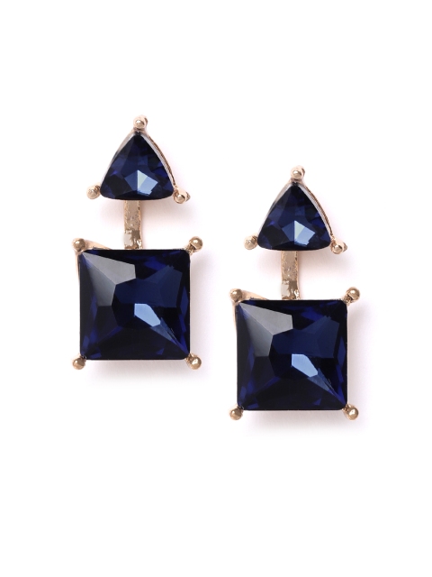 

YouBella Navy Blue Gold-Plated Stone-Studded Geometric Jacket Drop Earrings
