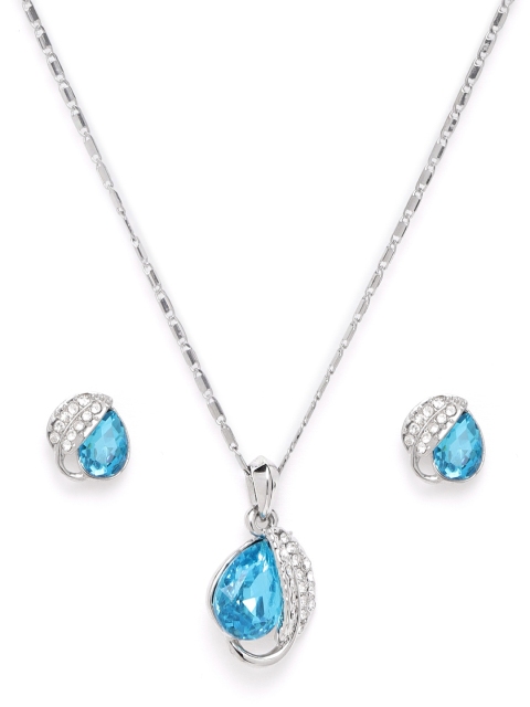 

YouBella Blue Silver-Plated Stone-Studded Jewellery Set
