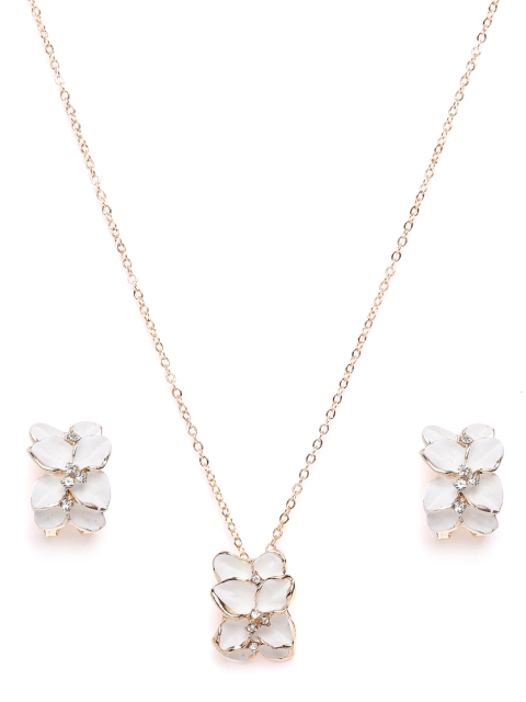 

YouBella White & Gold-Toned Stone-Studded Enamelled Jewellery Set