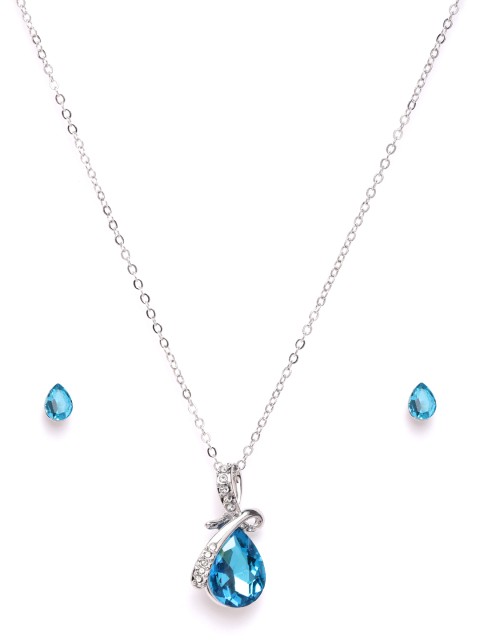 

YouBella Blue Silver-Plated Stone-Studded Jewellery Set