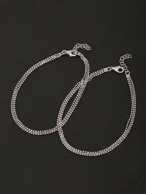 

Carlton London Set of 2 Silver-Toned Rhodium-Plated Layered Anklets