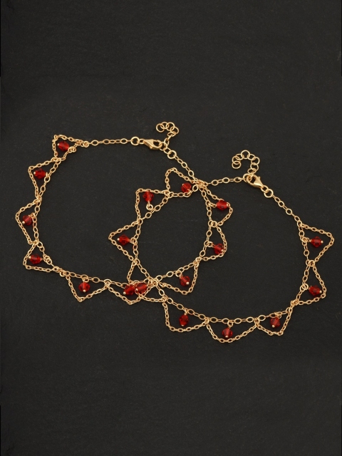 

Carlton London Set of 2 Red Gold-Plated Beaded Anklets