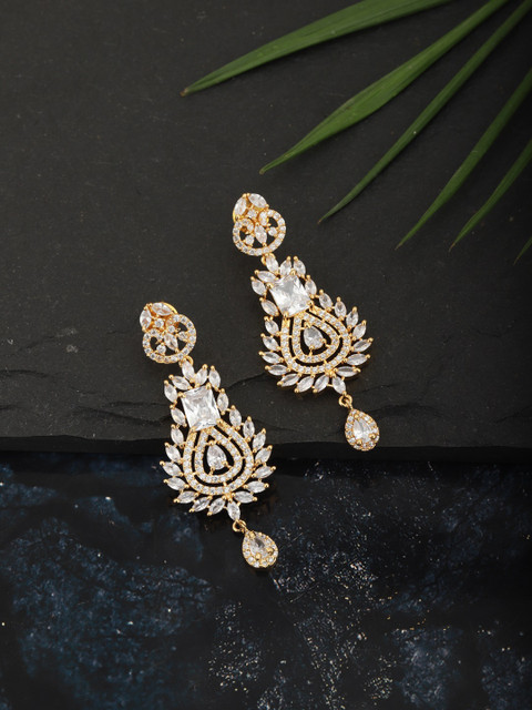 

Carlton London Gold-Plated AD Studded Classic Drop Earrings