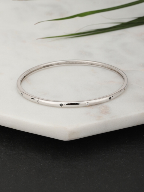 

Carlton London Black Silver-Toned Rhodium-Plated CZ-Studded Bangle