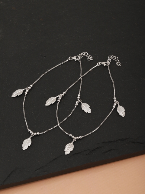 

Carlton London Set of 2 Silver-Toned Rhodium-Plated Leaf Shaped Anklets