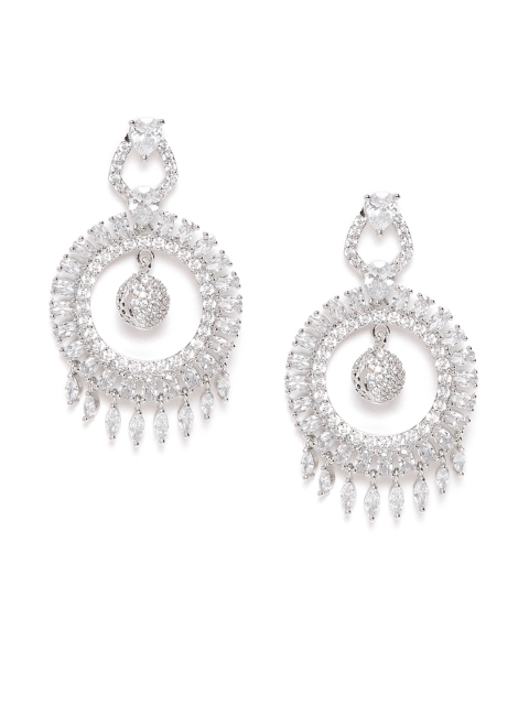 

Carlton London Silver-Toned Rhodium-Plated AD-Studded Circular Drop Earrings