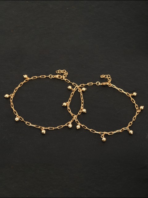 

Carlton London Set of 2 Gold-Plated Beaded Link Anklets