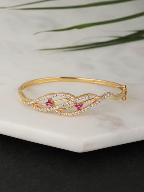 

Carlton London Magenta Gold-Plated CZ-Studded Bangle-Style Bracelet