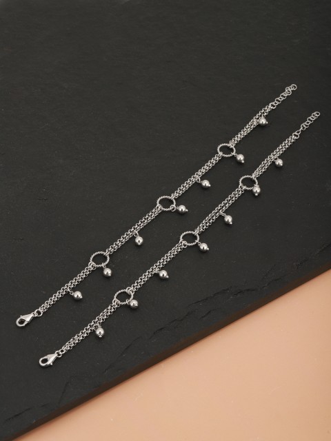 

Carlton London Set of 2 Silver-Toned Rhodium-Plated Beaded Layered Anklets