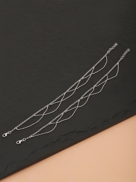 

Carlton London Set of 2 Silver-Toned Rhodium-Plated Layered Anklets