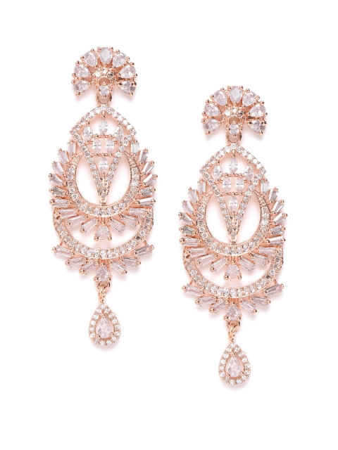 

Carlton London Rose Gold-Plated AD-Studded Classic Drop Earrings