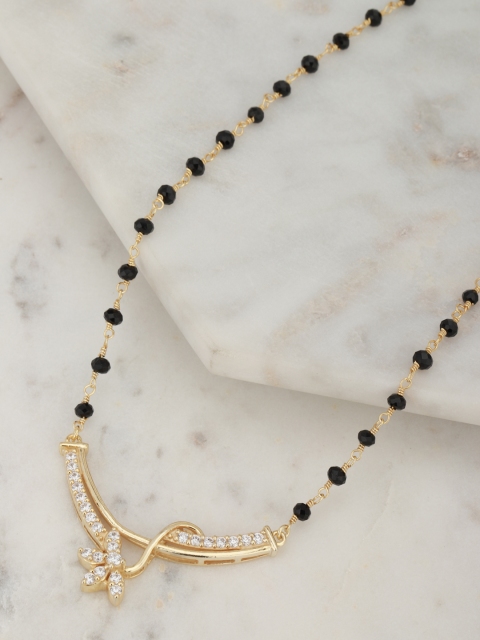 

Carlton London Black Gold-Plated CZ-Studded & Artificial Beaded Mangalsutra