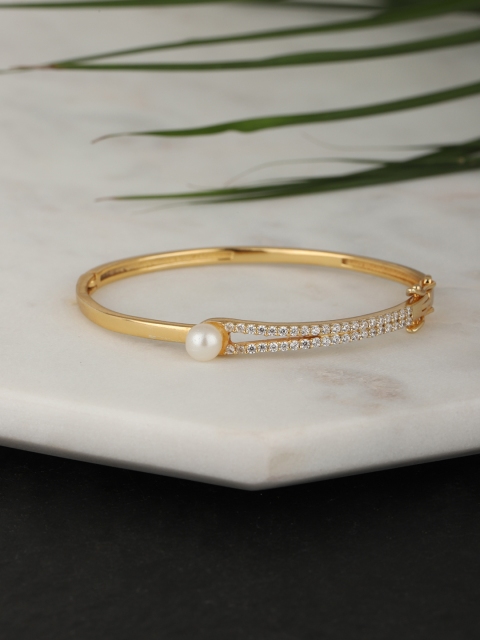

Carlton London Off-White Gold-Plated Stpne-Studded & Beaded Bangle-Style Bracelet