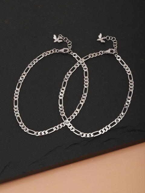 

Carlton London Set of 2 Silver-Toned Rhodium-Plated Chain Link Anklets