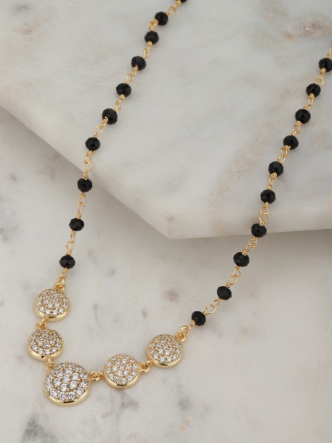 

Carlton London Black Gold-Plated CZ-Studded & Artificial Beaded Mangalsutra