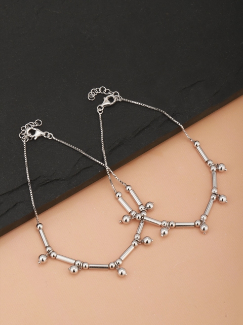 

Carlton London Set of 2 Silver-Toned Beaded Rhodium-Plated Anklets