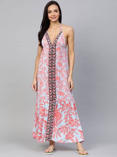 

Marks & Spencer Women Blue & Pink Printed Maxi Cover-Up Dress