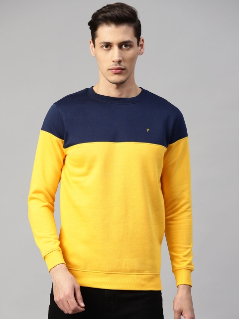 

Van Heusen Sport Men Yellow & Navy Blue Colourblocked Sweatshirt