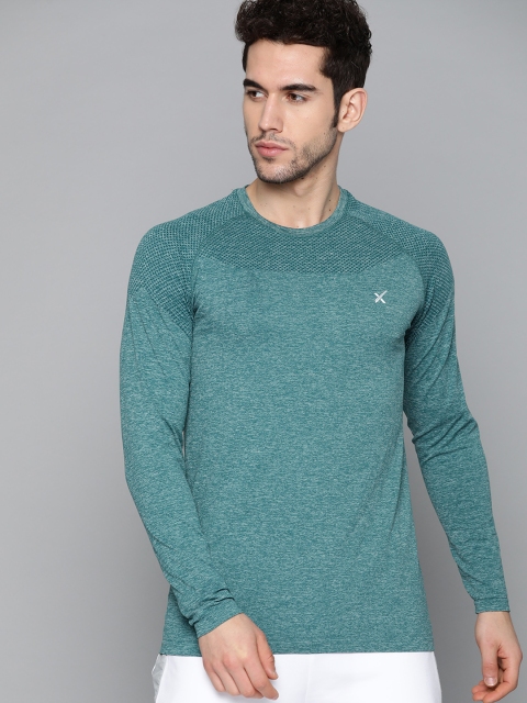 

HRX by Hrithik Roshan Men Teal Blue Self Design Round Neck Training T-shirt