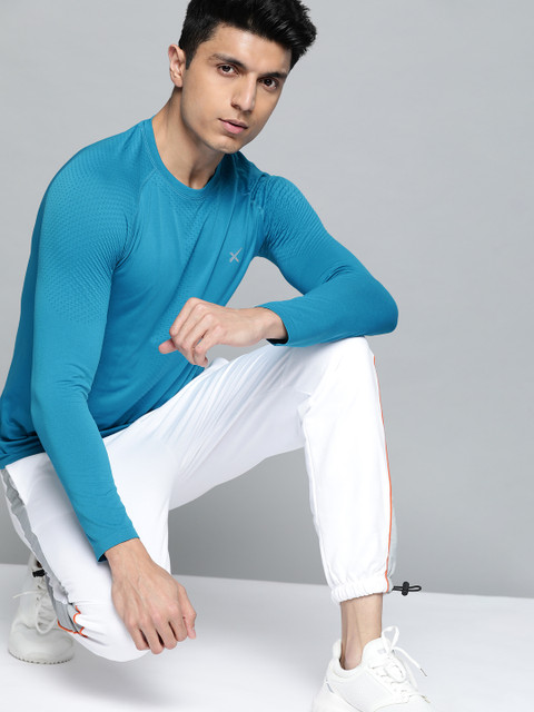 

HRX by Hrithik Roshan Men Teal Blue Rapid-Dry Self Design Round Neck Training T-shirt