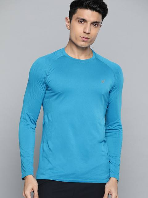 

HRX by Hrithik Roshan Men Teal Antimicrobial Rapid-Dry Slim Fit Solid Training T-shirt